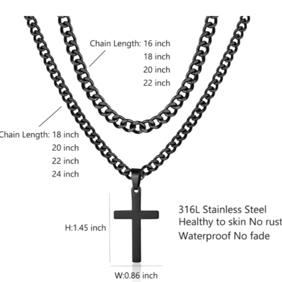 Black Cross Pendant Necklace - Picture 3 of 6